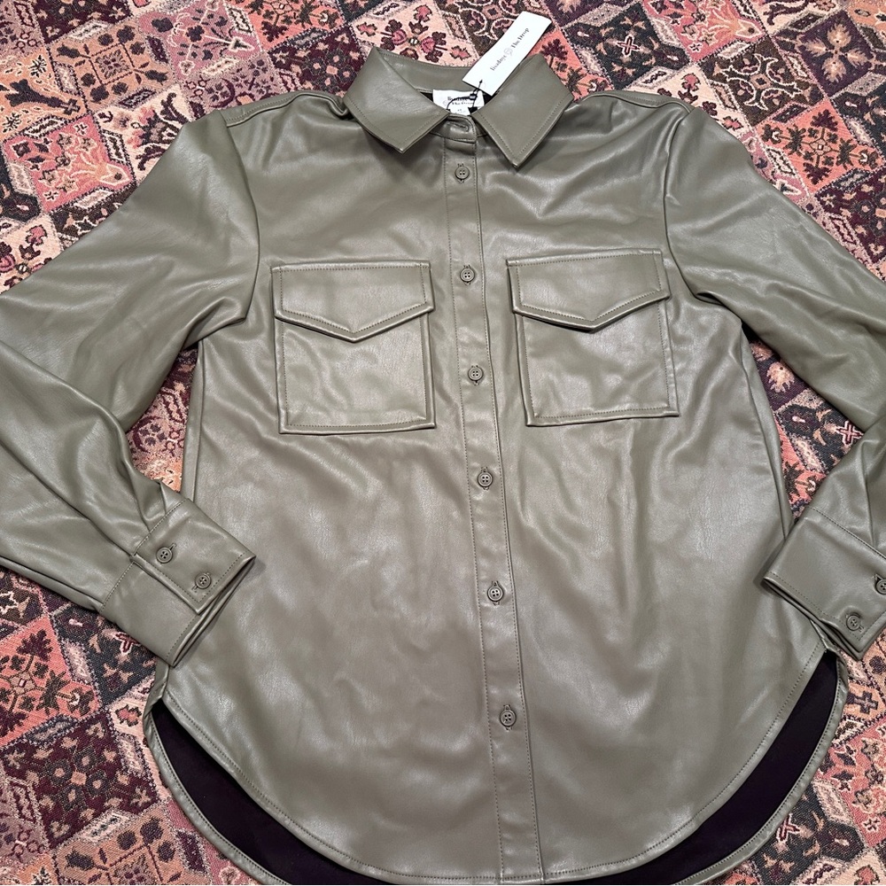 The Drop lisadnyc faux leather Size‎ XS Ladies Green long shirt Jacket NEW